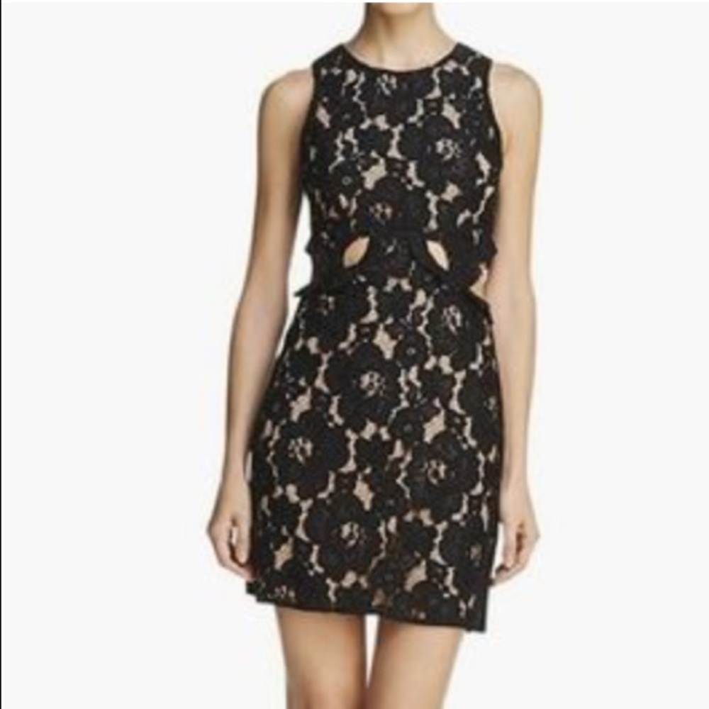 Wayf Black Lace Overlay Side Cutout Dress Size Small